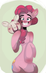 Size: 1758x2800 | Tagged: safe, artist:mili-kat, pinkie pie, pony, bipedal, mask, smiling, solo