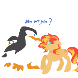 Size: 1024x1024 | Tagged: safe, artist:wimple, sunset shimmer, bird, penguin, pony, unicorn, crossover, madagascar (movie), private, skipper, the penguins of madagascar