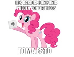 Size: 800x613 | Tagged: safe, pinkie pie, earth pony, pony, image macro, meme, solo, spanish, taringa, translated in the comments