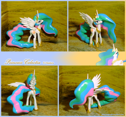 Size: 3310x3076 | Tagged: safe, artist:guinefurrie, artist:laservega, princess celestia, alicorn, pony, craft, crown, ethereal mane, ethereal tail, female, figure, flowing mane, flowing tail, hoof shoes, irl, jewelry, mare, multicolored mane, multicolored tail, photo, plot, regalia, spread wings, sunbutt
