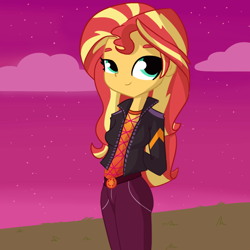 Size: 1080x1080 | Tagged: safe, artist:tjpones, sunset shimmer, better together, equestria girls, sunset's backstage pass!, arm behind back, clothes, female, geode of empathy, magical geodes, music festival outfit, solo