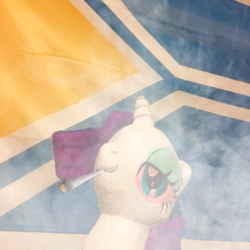 Size: 1005x1004 | Tagged: safe, rarity, drugs, flag, high, irl, joint, marijuana, photo, plushie, russia, smoke, stoned, tuva