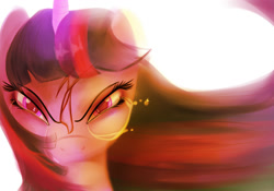 Size: 2000x1400 | Tagged: safe, artist:skunkwaffle, derpibooru import, twilight sparkle, twilight sparkle (alicorn), alicorn, pony, backlighting, blood, crying, female, long mane, magic, mare, solo, windswept mane