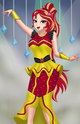 Size: 1559x2409 | Tagged: safe, artist:anonix123, sunset shimmer, human, better together, dance magic, equestria girls, spoiler:eqg specials, dance magic (song), dancing, female, human coloration, outfit, scene interpretation, solo