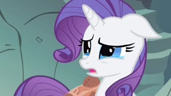 Size: 1280x720 | Tagged: safe, screencap, rarity, pony, unicorn, a dog and pony show, floppy ears, solo, teary eyes