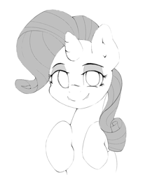 Size: 926x1082 | Tagged: safe, artist:lyrabop, rarity, pony, unicorn, black and white, female, grayscale, looking at you, monochrome, simple background