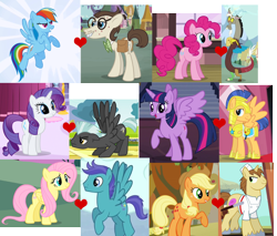 Size: 1480x1263 | Tagged: safe, derpibooru import, applejack, discord, donut joe, flash sentry, fluttershy, gizmo, open skies, pinkie pie, rainbow dash, rarity, thunderlane, twilight sparkle, twilight sparkle (alicorn), alicorn, draconequus, earth pony, pegasus, pony, unicorn, discopie, donutjack, female, flashlight, gizmodash, male, mane six, mare, openshy, rarlane, shipping, shipping domino, stallion, straight