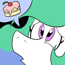 Size: 576x576 | Tagged: safe, artist:pembroke, princess celestia, alicorn, pony, cake, cakelestia, food, solo, speech bubble, thiklestia