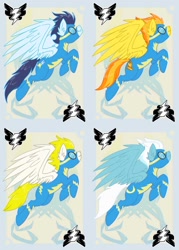 Size: 744x1038 | Tagged: safe, artist:bluekite-falls, artist:sky-railroad, derpibooru import, fleetfoot, soarin', spitfire, surprise, pony, game, prance card game, wonderbolts