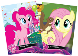 Size: 320x230 | Tagged: safe, adagio dazzle, fluttershy, pinkie pie, squirrel, equestria girls, rainbow rocks, enterplay, hiding, merchandise, official, trading card, when you see it