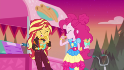 Size: 1920x1080 | Tagged: safe, screencap, pinkie pie, sunset shimmer, better together, equestria girls, sunset's backstage pass!, churros, food