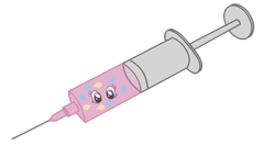 Size: 700x370 | Tagged: safe, artist:pinkyvirus, pinkie pie, earth pony, pony, drug pony, simple background, syringe, this will not end well, virus, wat