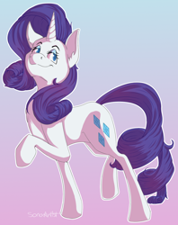 Size: 1024x1293 | Tagged: safe, artist:sonaartist, rarity, pony, unicorn, gradient background, raised hoof, solo