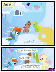 Size: 3500x4500 | Tagged: safe, artist:becauseimpink, derpibooru import, butterscotch, fluttershy, rainbow dash, oc, pegasus, pony, comic:transition, cloud, comic, dialogue, female, filly, filly fluttershy, filly rainbow dash, on a cloud, rule 63, transgender, younger