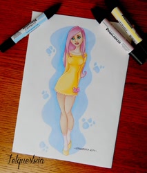 Size: 600x704 | Tagged: safe, artist:ltiachan, fluttershy, human, clothes, dress, humanized, markers, traditional art