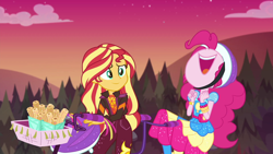 Size: 1920x1080 | Tagged: safe, screencap, pinkie pie, sunset shimmer, better together, equestria girls, sunset's backstage pass!, bicycle, churros, food