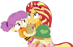 Size: 2048x1317 | Tagged: safe, edit, edited screencap, screencap, sunset shimmer, water lily (equestria girls), turtle, better together, equestria girls, spring breakdown, background removed, child, clothes, cute, gentle giant, lifejacket, plushie, redeemer, redemption, simple background, swimsuit, this will lead to kindness repaid, transparent background