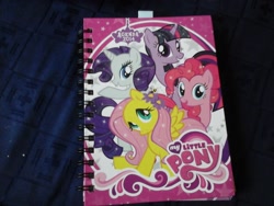 Size: 2048x1536 | Tagged: safe, derpibooru import, fluttershy, pinkie pie, rarity, twilight sparkle, bee, earth pony, pegasus, pony, unicorn, 2014, agenda, book, cute, diary, flower, front, journal, logo, merchandise, my little pony logo