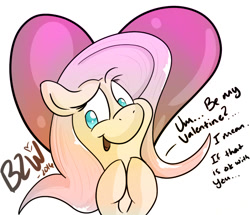 Size: 964x828 | Tagged: safe, artist:bow2yourwaifu, fluttershy, pegasus, pony, heart, looking at you, solo, valentine's day