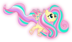 Size: 1639x955 | Tagged: safe, artist:kimberlythehedgie, fluttershy, pegasus, pony, colored wings, multicolored wings, rainbow power, rainbow wings, solo, wings