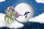 Size: 3000x2000 | Tagged: safe, artist:vcm1824, fluttershy, bird, pegasus, pony, flying, moon, night