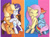 Size: 1024x748 | Tagged: safe, artist:kingkero, derpibooru import, applejack, fluttershy, rainbow dash, rarity, earth pony, pegasus, pony, unicorn, cute, dashabetes, female, flutterdash, hug, jackabetes, lesbian, raribetes, rarijack, shipping, shyabetes, simple background, sitting, tail hug, tail wrap