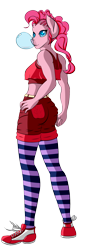 Size: 874x2459 | Tagged: safe, artist:salamishowdown, pinkie pie, anthro, ass, blowing, bubblegum, clothes, converse, food, gum, midriff, shoes, simple background, solo, transparent background