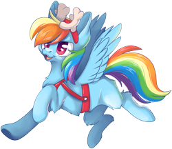 Size: 2973x2569 | Tagged: safe, artist:cutepencilcase, derpibooru import, rainbow dash, deer, pegasus, pony, reindeer, animal costume, antlers, belly fluff, chest fluff, christmas, costume, cute, dashabetes, eye clipping through hair, female, high res, holiday, leg fluff, mare, missing cutie mark, open mouth, reindeer costume, reindeer dash, simple background, solo, transparent background