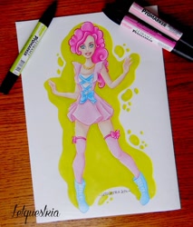 Size: 600x704 | Tagged: safe, artist:ltiachan, pinkie pie, human, clothes, dress, humanized, markers, traditional art