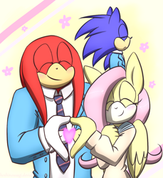 Size: 1100x1200 | Tagged: safe, artist:hoshinousagi, fluttershy, pegasus, pony, crossover, crossover shipping, cute, knuckles the echidna, ore monogatari!!, shipping, sonic the hedgehog, sonic the hedgehog (series)