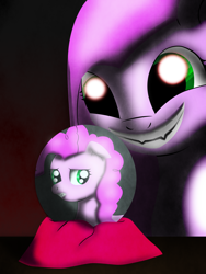 Size: 2400x3200 | Tagged: safe, artist:acleus097, pinkie pie, earth pony, pony, crystal ball, ominous, pinkamena diane pie, wrong eye color