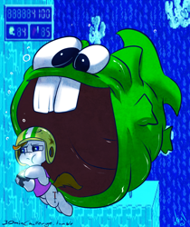 Size: 840x1000 | Tagged: safe, artist:atryl, fish, pony, 30 minute art challenge, commander keen, dopefish, imminent vore