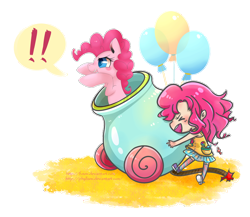 Size: 900x780 | Tagged: safe, artist:phyllismi, pinkie pie, human, balloon, human ponidox, humanized, party cannon, pony cannonball