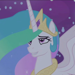 Size: 1080x1080 | Tagged: safe, screencap, princess celestia, alicorn, pony, a royal problem, cropped, lidded eyes, looking up, night, smiling, solo