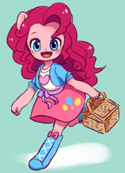 Size: 870x1206 | Tagged: safe, artist:shusu, pinkie pie, equestria girls, basket, clothes, cute, diapinkes, doll, equestria girls minis, pixiv, skirt, solo, toy