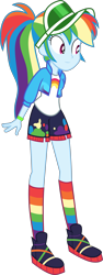 Size: 2784x7384 | Tagged: safe, artist:digimonlover101, derpibooru import, rainbow dash, better together, equestria girls, festival filters, absurd resolution, clothes, cute, dashabetes, female, inkscape, music festival outfit, rainbow socks, shorts, simple background, socks, solo, striped socks, transparent background, vector