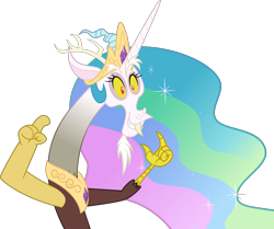 Size: 5000x4173 | Tagged: safe, artist:stjonal, discord, princess celestia, alicorn, pony, dungeons and discords, .svg available, absurd resolution, crown, discord's celestia face, jewelry, pointing, regalia, simple background, solo, transparent background, vector