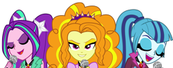 Size: 15848x6250 | Tagged: safe, artist:alicornoverlord, derpibooru import, adagio dazzle, aria blaze, sonata dusk, equestria girls, rainbow rocks, absurd resolution, microphone, simple background, singing, the dazzlings, transparent background, under our spell, vector, wallpaper