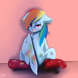 Size: 3000x3000 | Tagged: safe, artist:rainy105, derpibooru import, rainbow dash, pegasus, pony, clothes, female, floppy ears, mare, sexy, socks, stupid sexy rainbow dash, tongue out