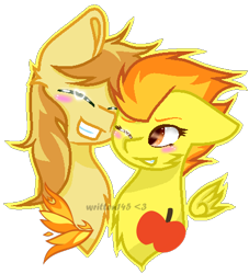 Size: 437x481 | Tagged: safe, artist:written145, derpibooru import, braeburn, spitfire, pony, crack shipping, male, shipping, spitburn, straight