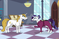 Size: 1280x843 | Tagged: safe, artist:detoxx-retoxx, prince blueblood, rarity, pony, unicorn, clothes