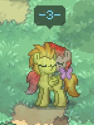 Size: 224x298 | Tagged: safe, derpibooru import, spitfire, oc, oc:ishiro musaka, butterfly, pony, canon x oc, cute, eyes closed, female, kissing, kissy face, male, pony town, straight