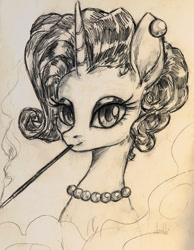 Size: 810x1046 | Tagged: safe, artist:dumddeer, rarity, pony, unicorn, cigarette, female, solo, traditional art