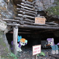 Size: 2992x2992 | Tagged: safe, artist:didgereethebrony, maud pie, rarity, australia, blue mountains, coal, coal dust, coal mine, dirty, dusty, irl, katoomba, photo, ponies in real life