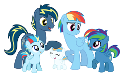 Size: 5141x3189 | Tagged: safe, artist:aleximusprime, derpibooru import, rainbow dash, oc, oc:lightning flash, oc:misty blitz, oc:storm streak, oc:thunderhead, pegasus, pony, alternate hairstyle, canon x oc, colt, family, female, filly, male, offspring, older, older rainbow dash, parent:oc:thunderhead, parent:rainbow dash, parents:canon x oc, shipping, simple background, stallion, straight, transparent background