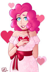 Size: 760x1080 | Tagged: safe, artist:emberfan11, pinkie pie, human, heart, hearts and hooves day, humanized, open mouth, simple background, solo, transparent background