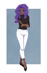 Size: 935x1454 | Tagged: safe, artist:hirosi41, rarity, human, chocolarity, clothes, crossed arms, dark skin, female, humanized, looking at you, solo