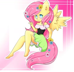 Size: 1988x1960 | Tagged: safe, artist:teranen, fluttershy, anthro, clothes, dress, no pupils, solo