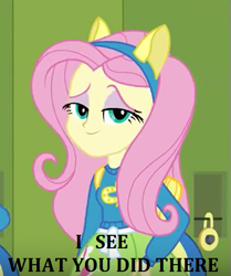 Size: 427x510 | Tagged: safe, fluttershy, equestria girls, clothes, i see what you did there, image macro, meme, sweater, sweatershy