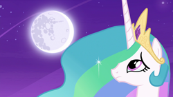 Size: 1920x1080 | Tagged: safe, screencap, princess celestia, alicorn, pony, celestial advice, crying, mare in the moon, moon, solo, teary eyes